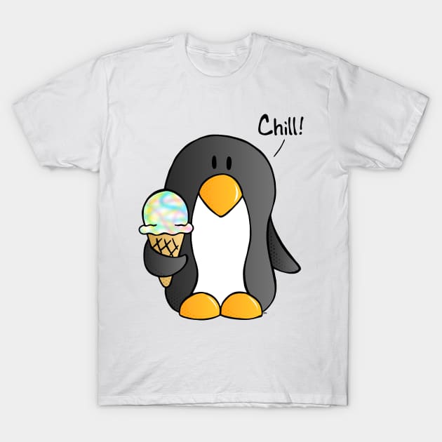 Chill! - Penguin with Rainbow Swirl Ice Cream T-Shirt by FlyingDodo